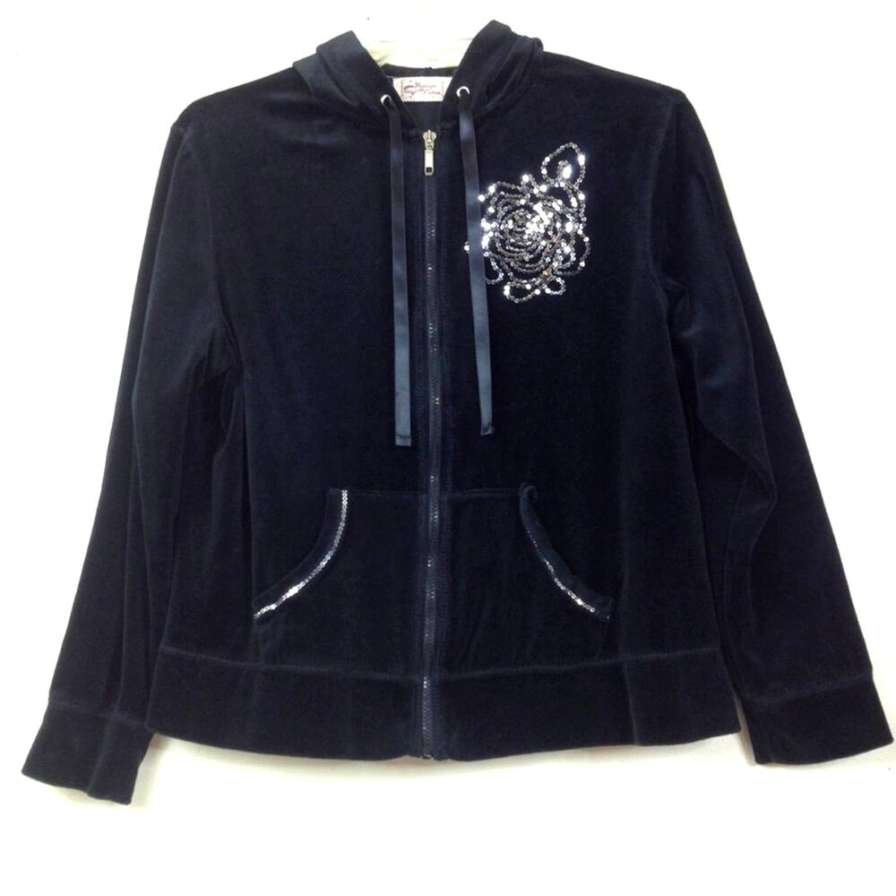 Vintage Cotton Velour Hooded Zip Front Jacket XL